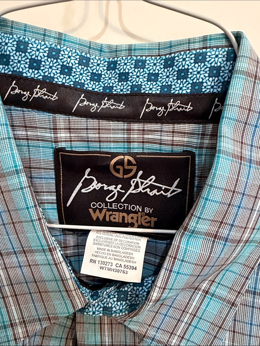 Wrangler George Strait Plaid Button-Down Shirt in Turquoise and Brown